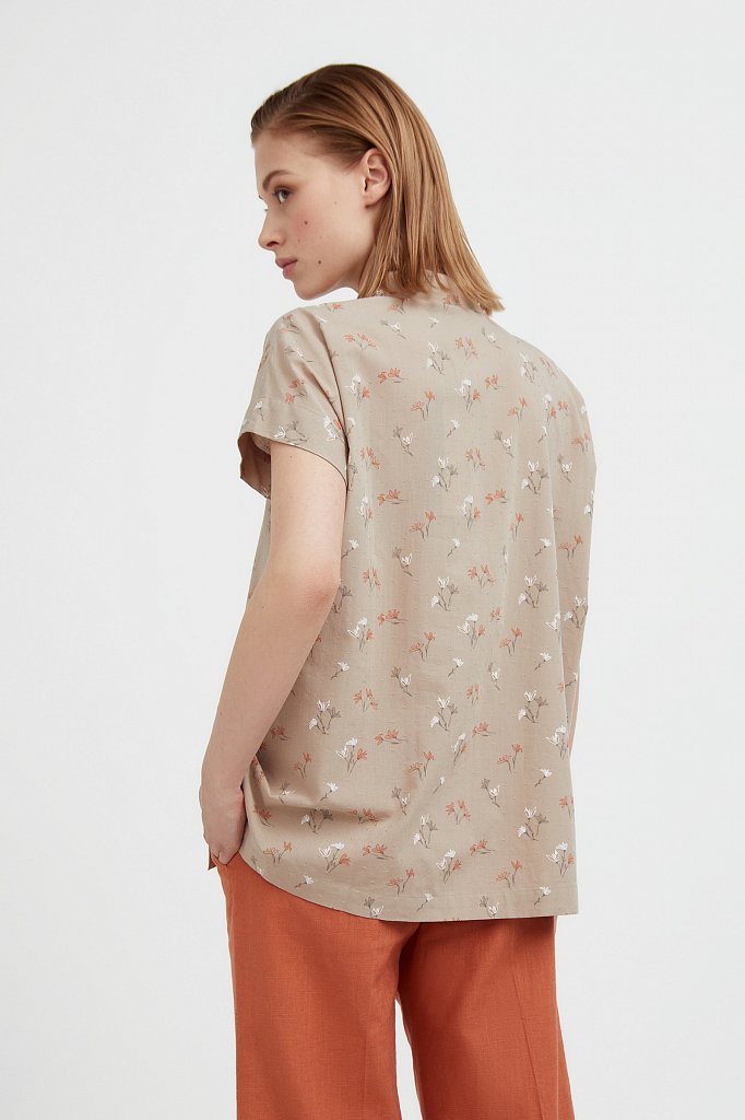 Хлопковая рубашка с цветочным рисунком, Модель S21-11017, Фото №4
