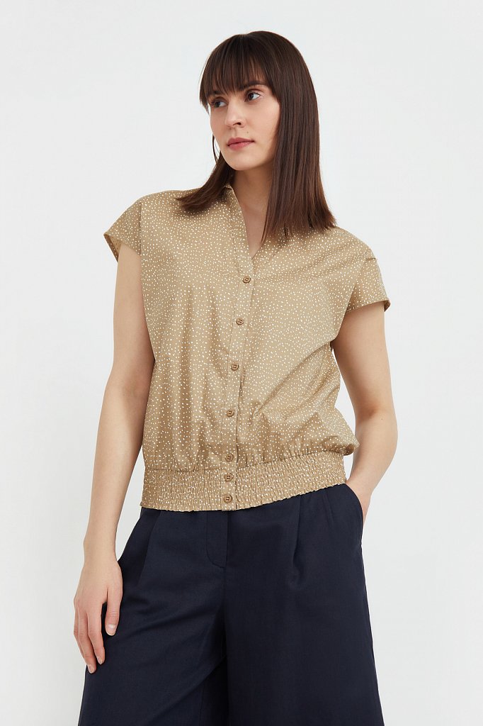 Хлопковая блузка с пестрым принтом, Модель S21-12042, Фото №2