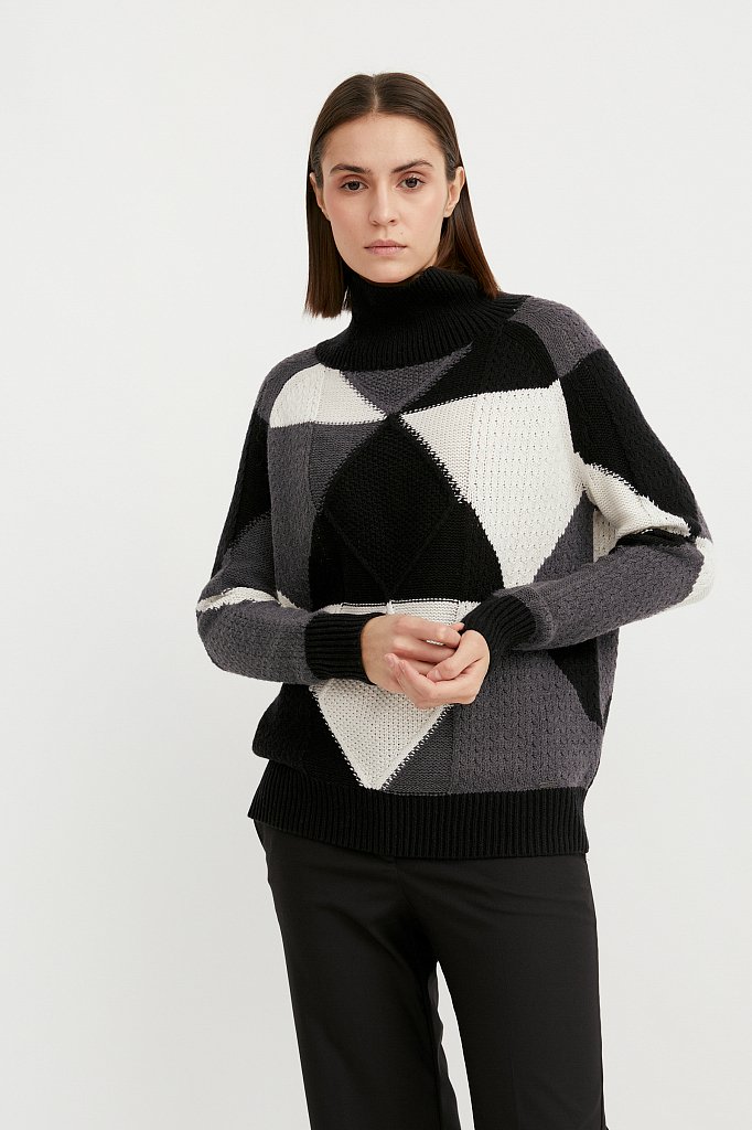 Трикотажный женский свитер прямого кроя с шерстью, Модель W20-32113, Фото №1