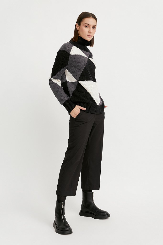 Трикотажный женский свитер прямого кроя с шерстью, Модель W20-32113, Фото №2