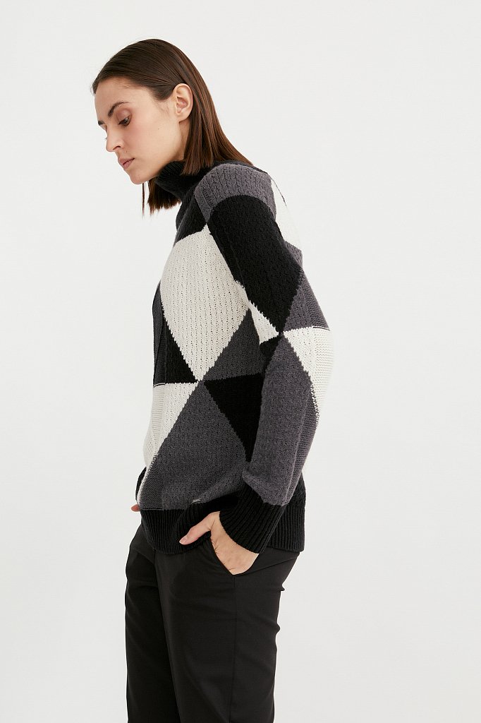 Трикотажный женский свитер прямого кроя с шерстью, Модель W20-32113, Фото №3