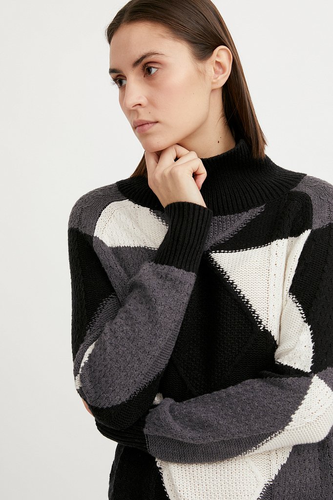 Трикотажный женский свитер прямого кроя с шерстью, Модель W20-32113, Фото №5