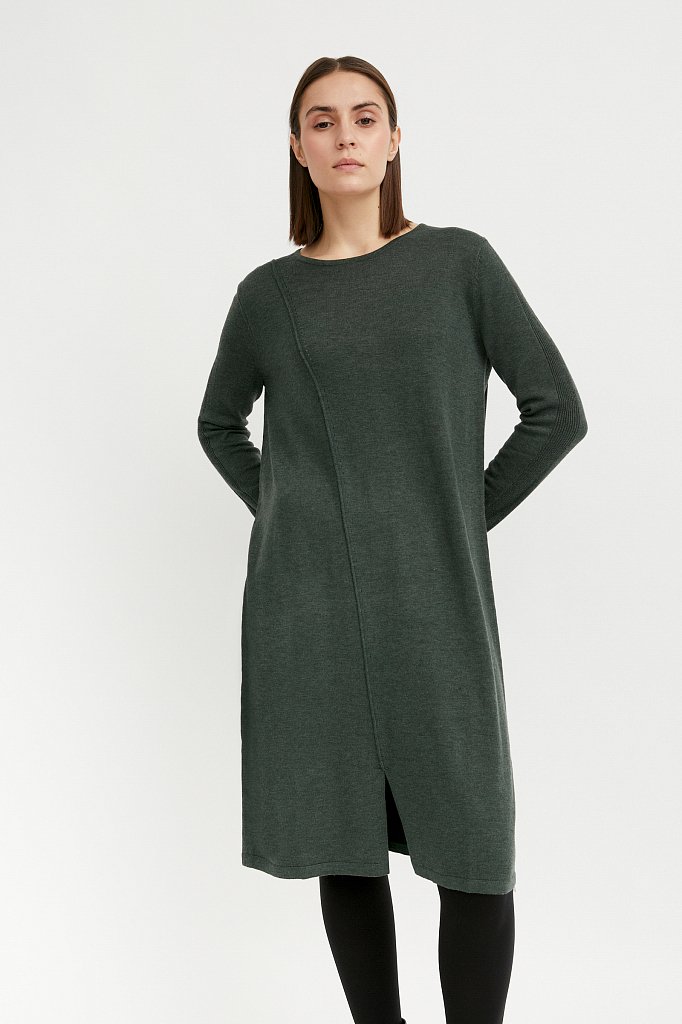 Трикотажное женское платье прямого кроя с шерстью, Модель W20-11113, Фото №1