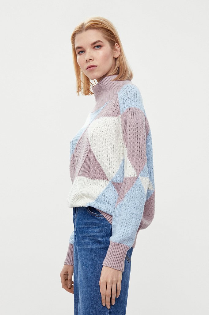 Трикотажный женский свитер прямого кроя с шерстью, Модель W20-32113, Фото №1